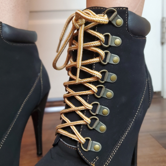 Forever High Heel Almond Toe Lace Up Ankle Booties - Picture 3 of 6